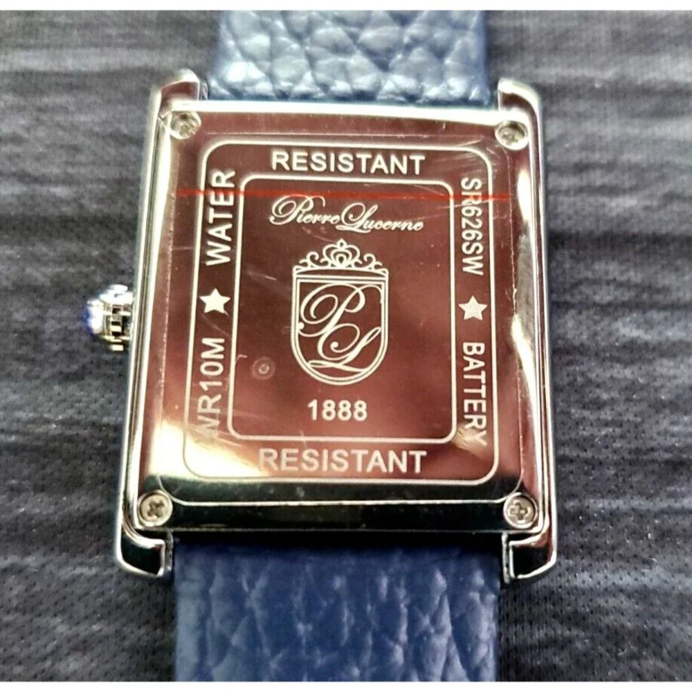 Pierre Lucerne 1888 Must Tank Style Swiss Inspired Mens Dress Watch‎ Blue Band